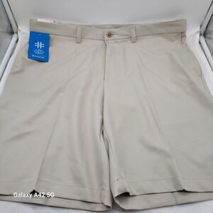Haggar Mens Cool 18 Pro Expandable Waist Shorts Beige 38 HS00438 270 String